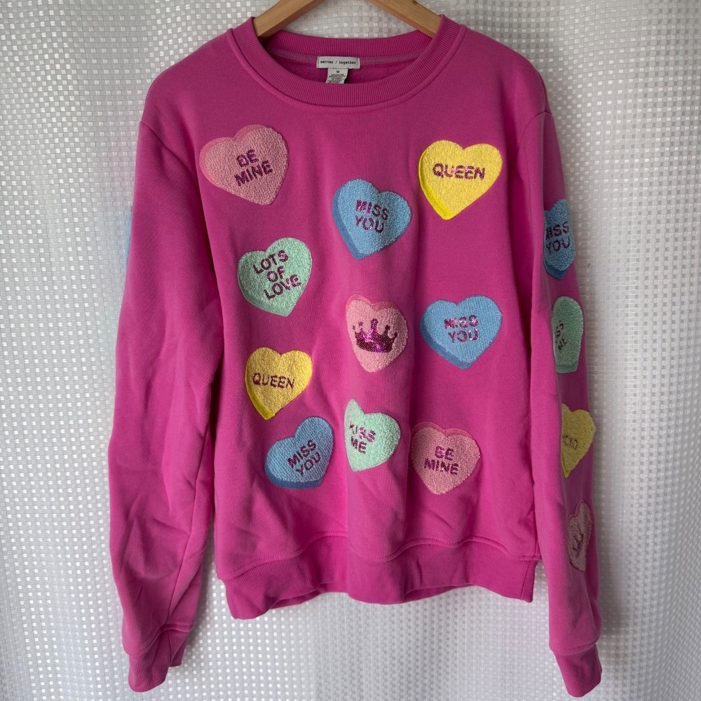 Better Together Valentine Conversational Heart Patch Sweatshirt Medium